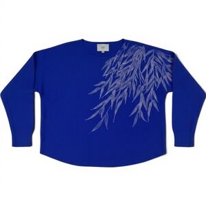 LIV Milano Royal Blue Rhinestone Willow Branch Knit Sweater Womens Medium